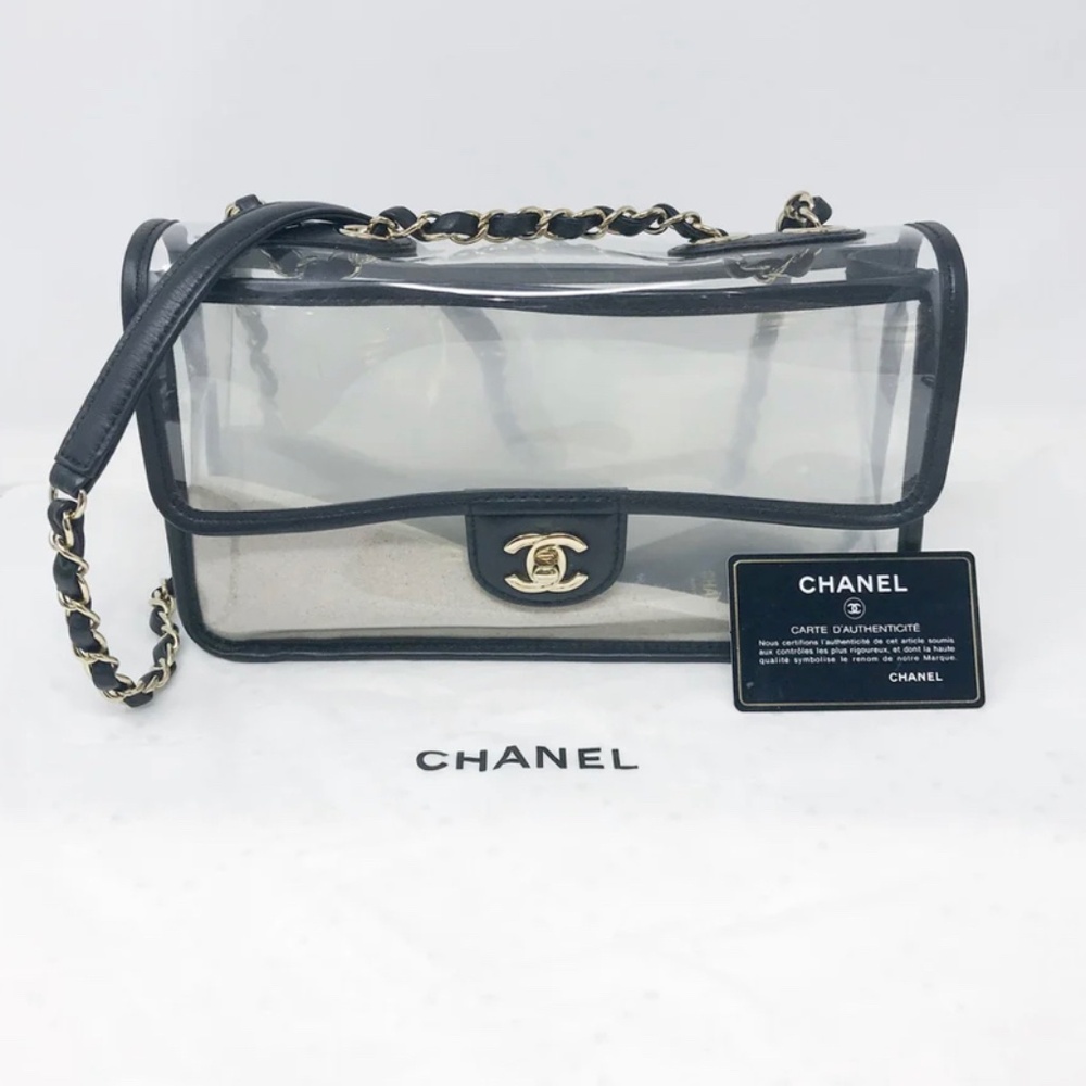 Authentic Chanel Sand By The Sea Flap Bag PVC with Lambskin Medium